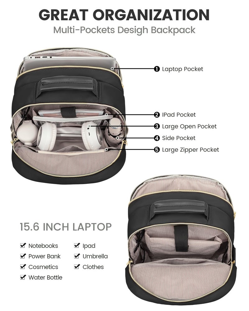LOVEVOOK Laptop Backpack Purse for Women, Work Travel Computer Bags, College School Backpack for Student Girl, Quilted Casual Daypack with USB Port, Fit 15.6 Inch Laptop, Black - Image 3